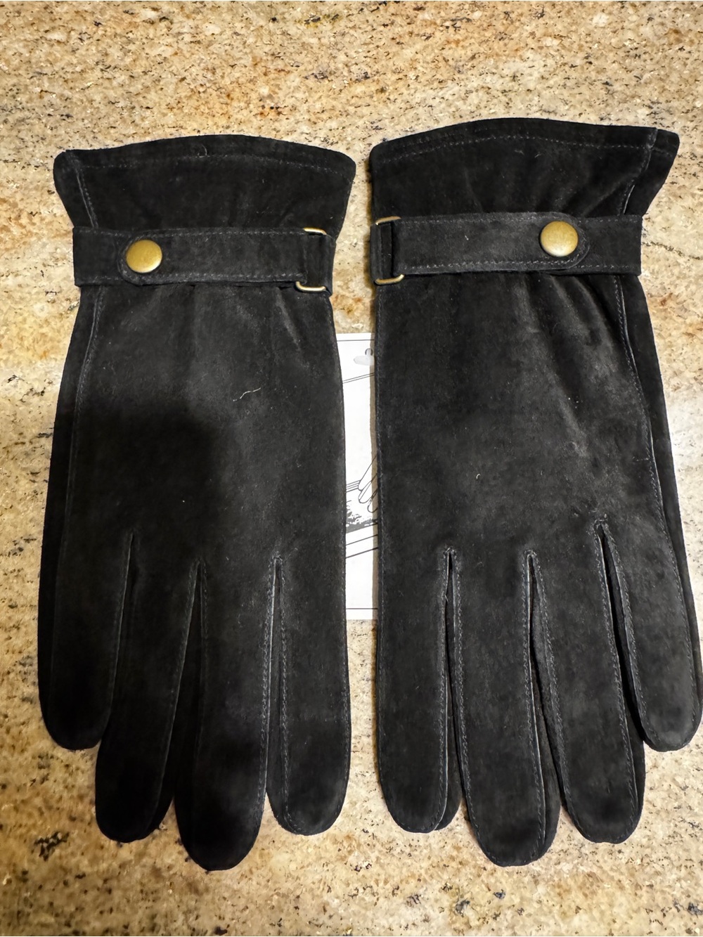 Women's Black Suede Dress Gloves with Snap Strap